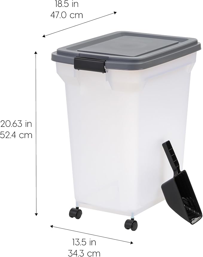 IRIS USA Dog Food Storage Container 40 lbs, Attachable Wheels, & Included Scoop