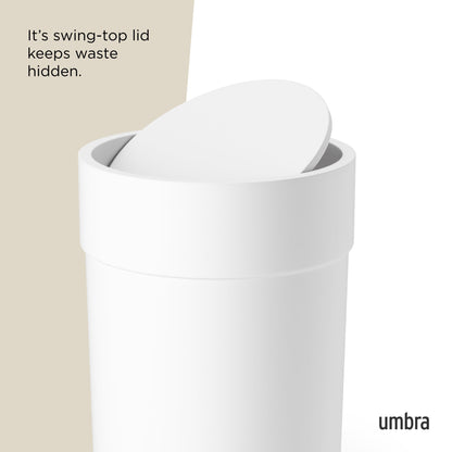 Umbra 023269-660 Touch, Small Trash, Swing Waste Basket, Garbage Can with Lid for Washroom/Bathroom, White Bath