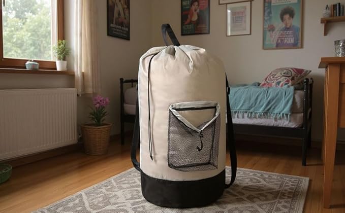 Laundry Bag Backpack with Shoulder Straps and Mesh Pocket Laundry Backpack