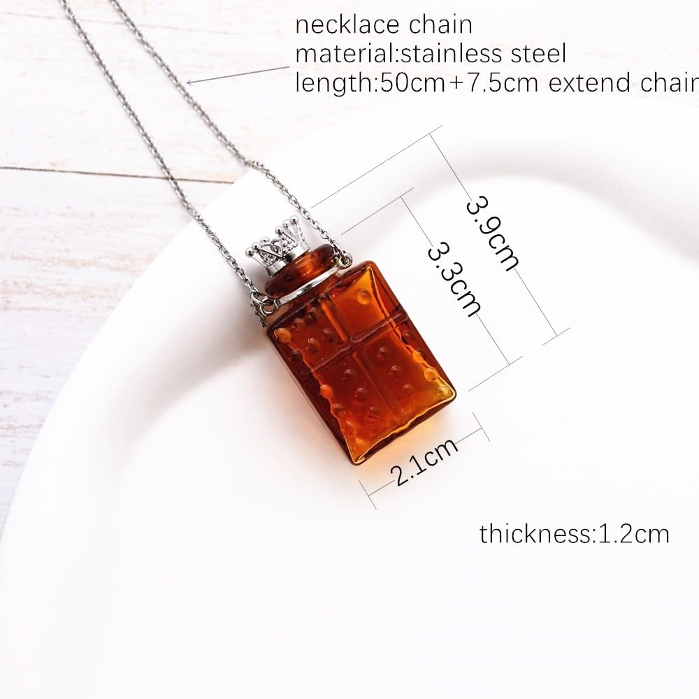 Handcrafted Glaze Glass Square Refillable Essential Oil Necklace Pendant - Aromatherapy Perfume Diffuser Pendant with Stainless Steel Chain (Grape Purple)