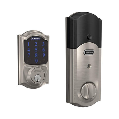 SCHLAGE BE469ZP CAM 605 Connect Smart Deadbolt With Alarm Inbuilt Camelot Trim In Bright Brass