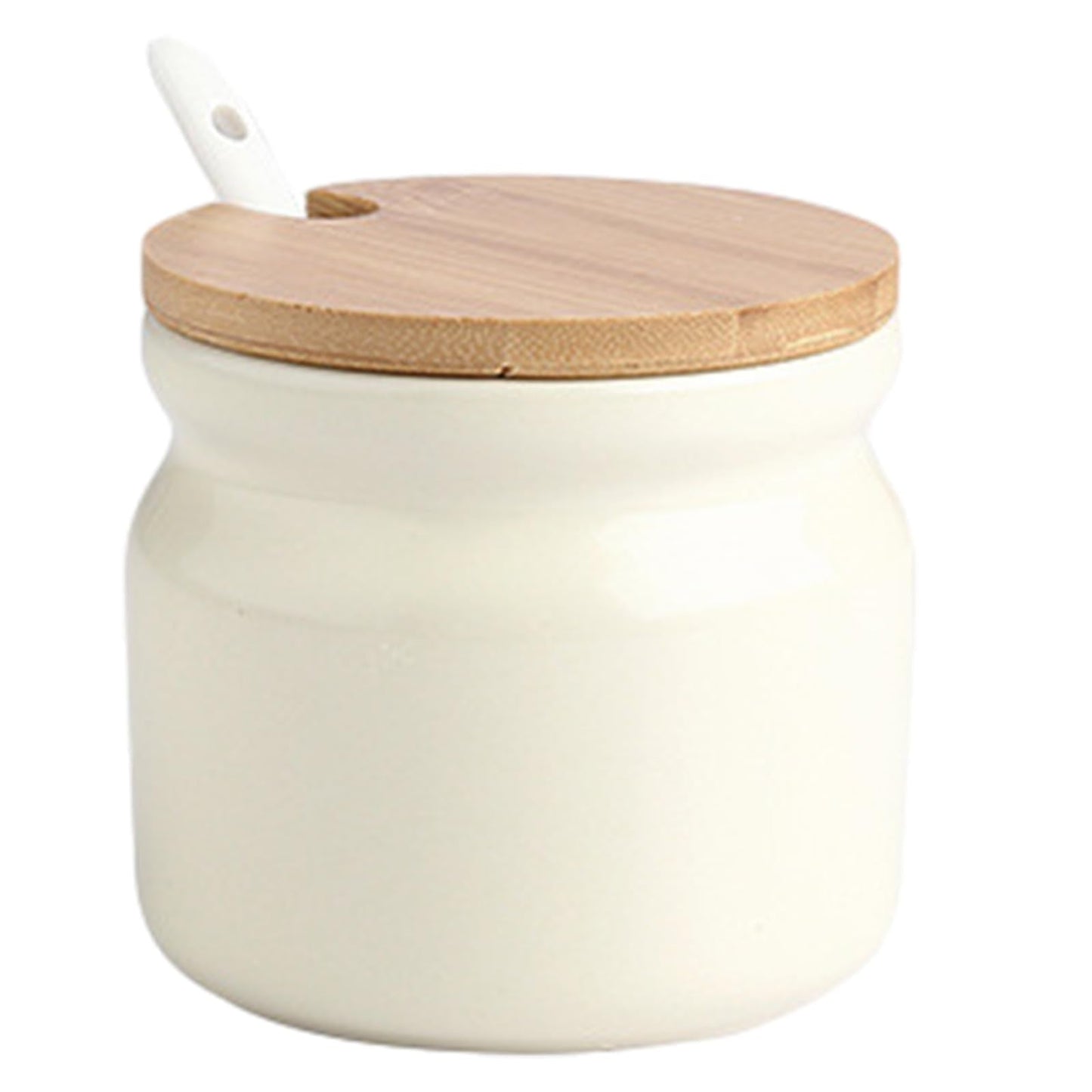 Frinovalt Ceramic Sugar Bowl, Porcelain Sugar Pot with lid and Spoon, 300ml/10.56oz Seasoning Storage Jar Salt Pot Salt Container for Coffee Bar, Home Kitchen(Beige)