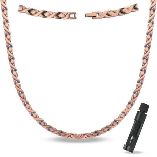Fashtour Copper Necklace for Men Women, 99.99% Pure Copper Magnetic Chains Necklace with 3500 Gauss Ultra Strength Neodymium Magnets, Adjustable Jewelry Gift with Sizing Tool (Copper 006)