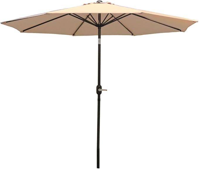 Sunnydaze Outdoor Patio Umbrella - Polyester Table Market Umbrella with Push-Button Tilt and Crank - 8 Sturdy Ribs - Beige - 9ft