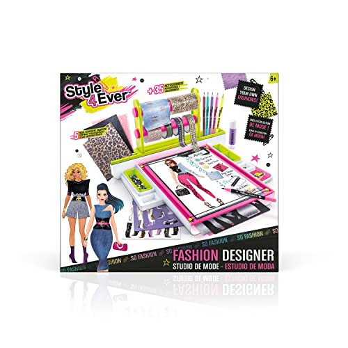 Style 4 Ever OFG 232 Fashion Designer Studio, Real Adhesive Fabrics, Design From Scratch, Stickers, Gems, Pencils, Gluestick + So Much, Multicoloured, Studio-OFG232