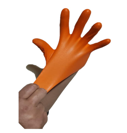 100 Heavy Duty Super Strong Orange Grip Nitrile Gloves PF 8.5 mil |Mechanical |Industrial| Engineering |Food| Cleaning| Plumbing |Gardening Gloves (Orange, LARGE)