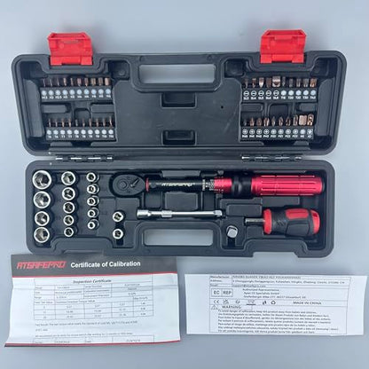 ATsafepro Bike Torque Wrench Set 1/4 Inch,3-25Nm, 61 Piece Magnetic Ratchet Screwdriver Set,Small Torque Wrench with Bits and Extension Rod for Bicycle Maintenance, DIY