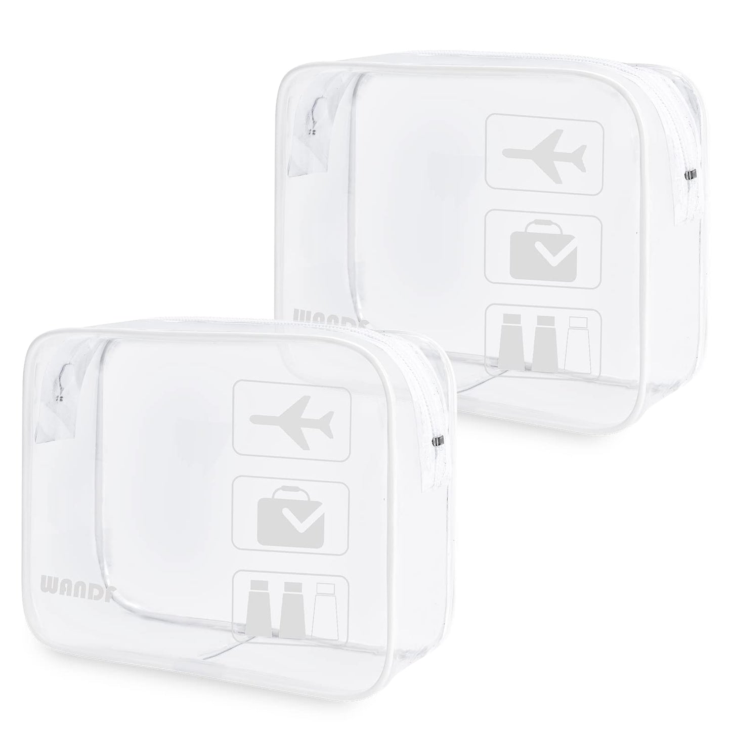 TSA Approved Clear Travel Toiletry Bag wih Zippers Carry-on Travel Accessories Quart Size Toiletries Cosmetic Pouch Makeup Bags for Men and Women (2pcs White)