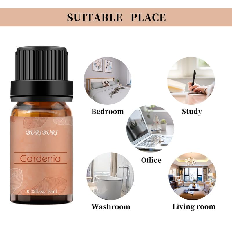 BURIBURI Jasmine Oil and Gardenia Essential Oils Gift Set, 100% Pure, Undiluted, Natural, Organic Aromatherapy Jasmine Essential Oils for Diffuser, Massage, 10MLx2