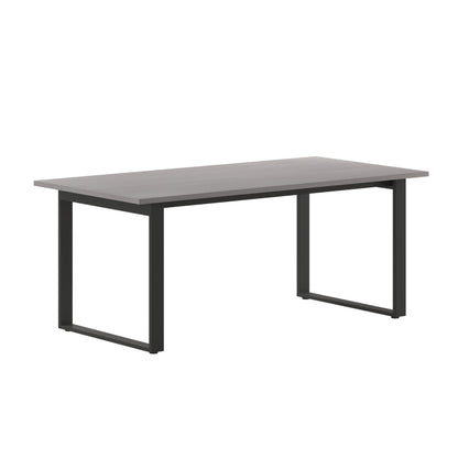 Flash Furniture Redmond Conference Table with U-Frame Base, Commercial Water and Scratch Resistant Laminate Finish, PVC Edge, Heavy Duty Steel Frame, 72x36, Gray Oak