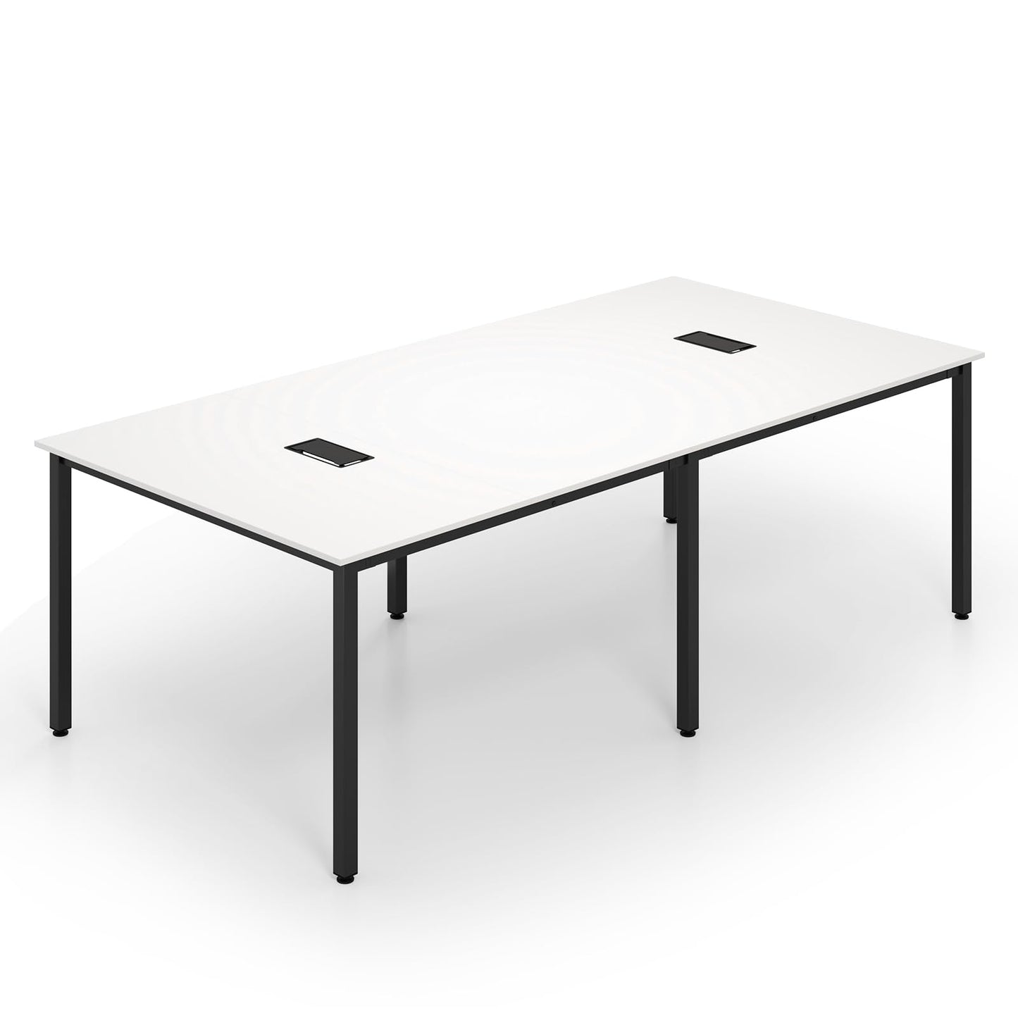 Nightcore Rectangle Conference Table for 10, 8 ft Large Seminar Table with 2 Cable Grommets, Modern Industrial Office Computer Desk with Metal Legs for Boardroom, Meeting Room, White