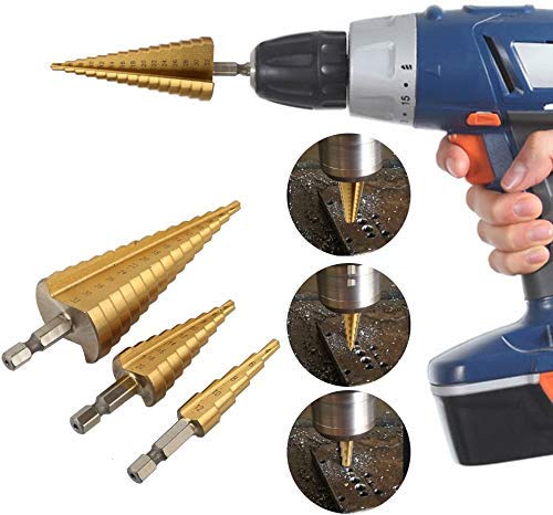 3PCS HSS Step Bits, High Speed Steel Step Drill Bits Set - (4-12mm, 4-20mm and 4-32 mm) Cone Drill Bits Hole Cutter for Wood, Stainless Steel, Sheet Metal by SS SHOVAN