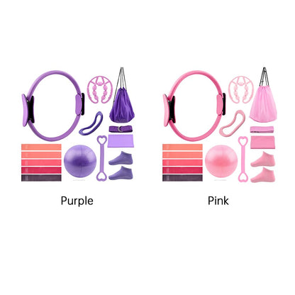 Yonderfume Pilates Essentials Kit for Women, 14 Pcs Home Workout Equipment with Pilates Circle Ball Ring Set Resistance Bands and Anti Slip Sock, Yoga Pilate Essentials Accessories(Color:Purple)