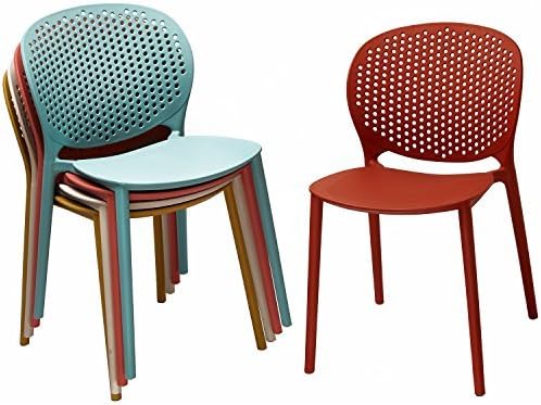2xhome Set of 2 Patio Dining Chairs | Modern Stackable Outdoor Pool Side Chair | Weather Resistant Plastic for Yard, Porch, Balcony, Kitchen, White