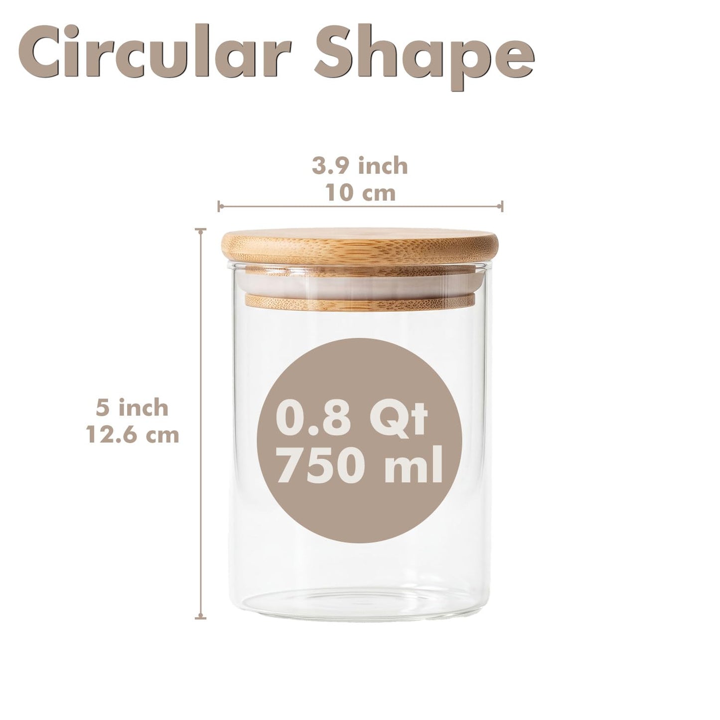 Xoniwis 6-Pack 0.8Qt Round Glass Storage Jars with Bamboo Lids