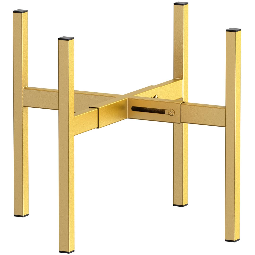 BSTMAI Metal Plant Stand, Adjustable Size Fits 10 12 13 14 15 16 Inches Large Planter Pot,Mid Century Expandable Plant Holder Indoor Outdoor Corner (HeavyGold, Fits all pots between 8" and 16")