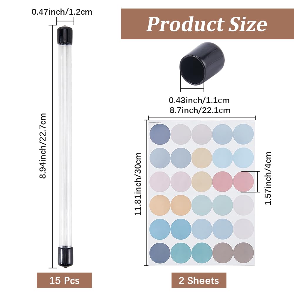 CREATCABIN 15Pcs Incense Stick Storage Tube Clear Tube Container with Sticker Black Lid 8.9 Inch Transparent Clear Column Protector Case Holders for Preserves Incense Aroma Bath Salt Yoga Storage