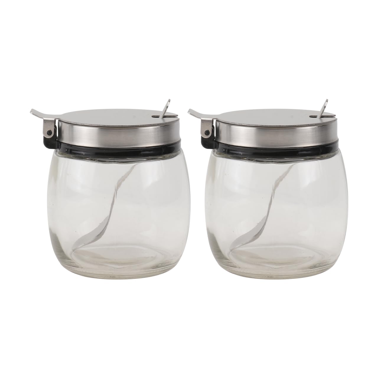 SHOWERORO Spice Jars with Spoon 2-Pack 2.75X2.75X3.14In Glass Round Condiment Containers with Lids for Kitchen Countertop Seasoning Storage and Organization