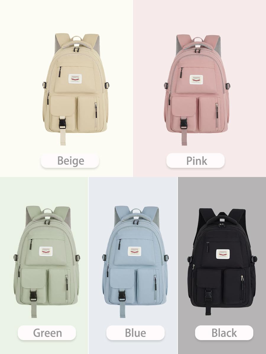 FIORETTO Lightweight School Backpack Womens, Cute School Bag for Teenager Girls, 14 Inch Laptop Rucksack Casual Daypack Backpack for Travel College Work Green