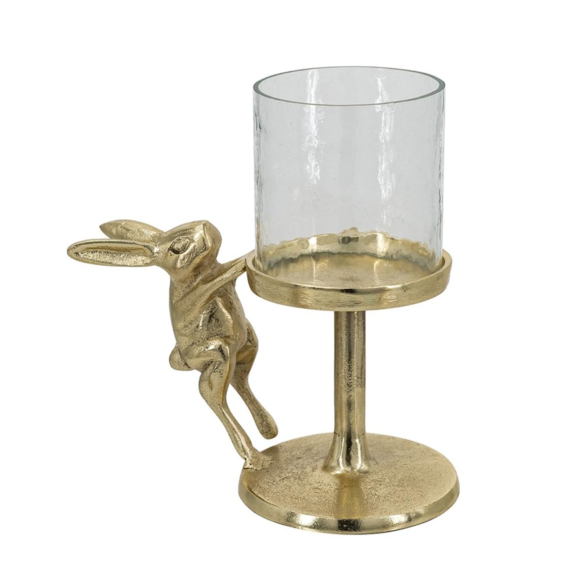 Gold Rabbit Pillar Candle Holder with Glass Hurricane Shade, Decorative Animal Tabletop Candleholder for 2.5” Pillar Candles, Elegant Spring Easter Home Décor & Centerpiece Gift