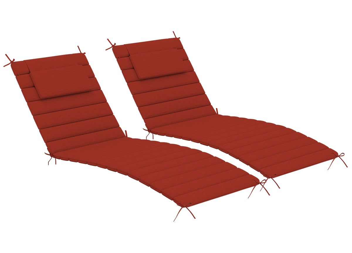 Sundale Outdoor Olefin Quilted Lounge Cushion Set of 2, Patio Foldable Chaise Lounger Cushion, Water-Resistant Lounge Chair Pad with Straps Red, 72 x 21 inches