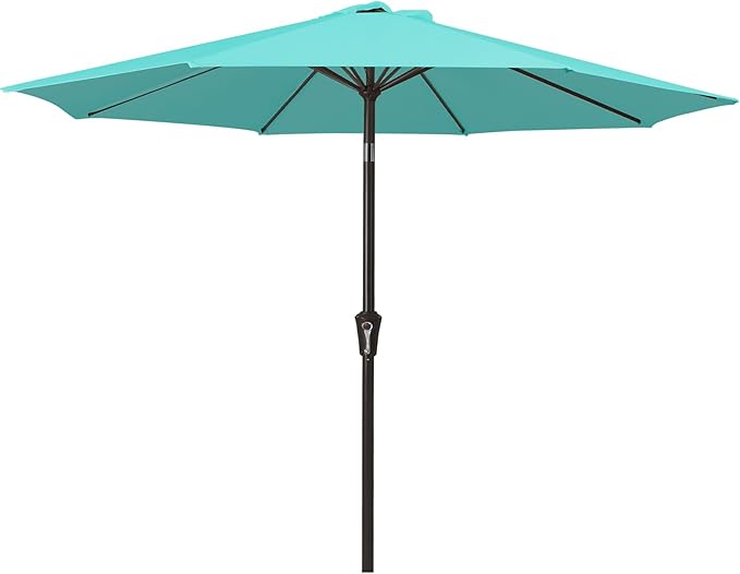 MEWAY 9ft Patio Umbrella Outdoor Table Umbrellas with Push Button Tilt and Crank, Market Umbrella 8 Sturdy Ribs for Deck, Garden, Pool and Backyard, Turquoise