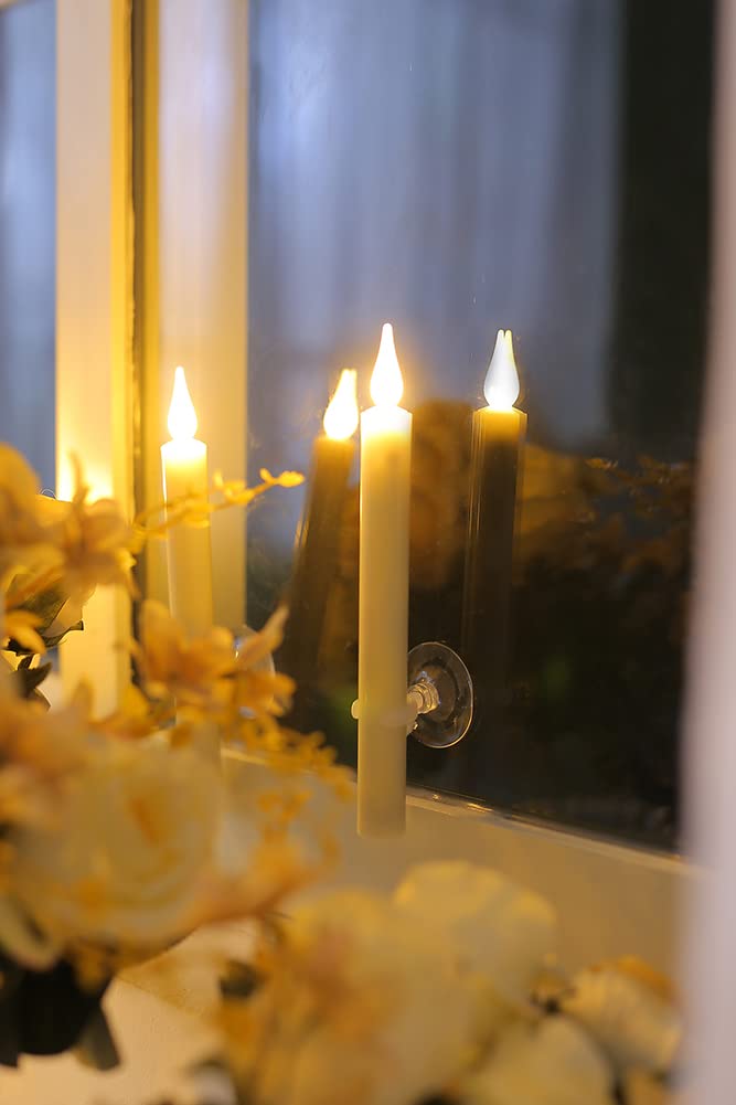 ShareMoon Window Candles Flickering Battery Operated with Remote and Timer, 6 Pack Electric Flameless Taper Candles with Magnetic Base for Christmas Halloween Dinner Wedding Party Decoration