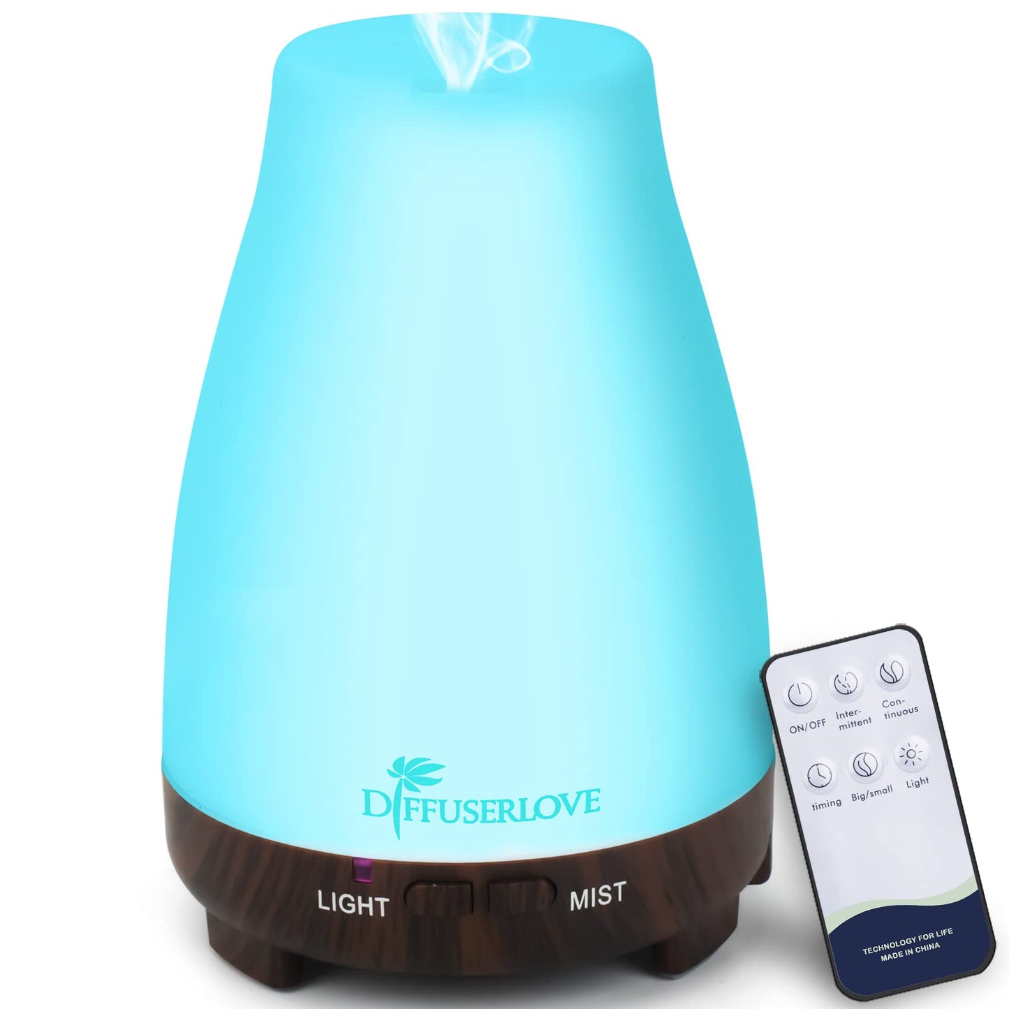 Diffuserlove Essential Oil Diffusers 200ML Remote Control Ultrasonic Mist Humidifiers BPA-Free Aromatherapy Diffuser with 7 Color Lights, Auto Shut-Off for Bedroom Office Kitchen