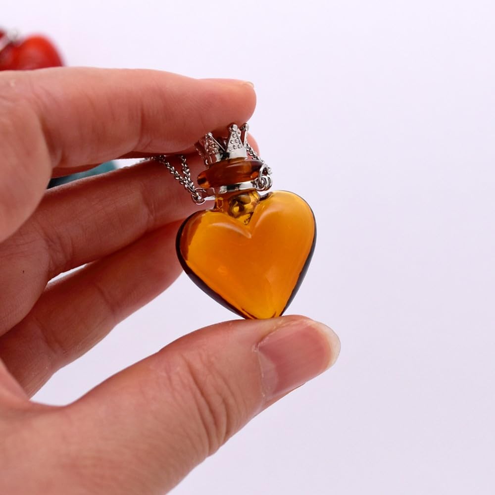 Glaze Glass Heart-Shaped Refillable Essential Oil Necklace Pendant - Aromatherapy Perfume Diffuser Pendant with Stainless Steel Chain (Grey)