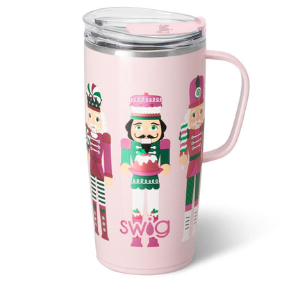 Swig Life 22oz Travel Mug, Insulated Tumbler with Handle and Lid, Travel Coffee Mug, Cup Holder Friendly, Stainless Steel 22 oz Tumbler, Nutcracker Insulated with Lid (Sugar Plum Soldiers)