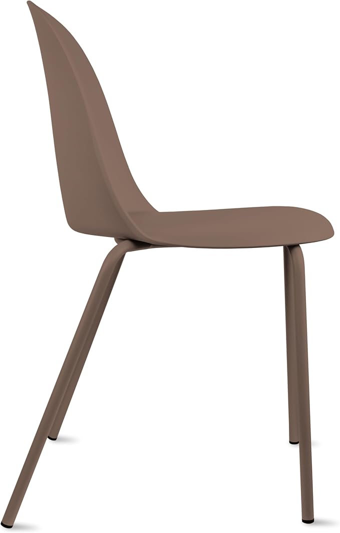 2xhome Modern Stackable Armless Dining Chair | Plastic Shell Seat with Metal Legs | Indoor or Outdoor Use | Home Kitchen Patio, Brown