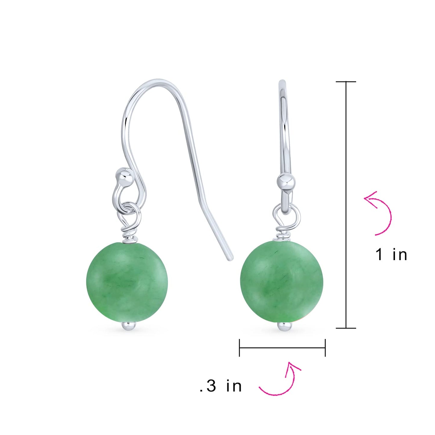Bling Jewelry Timeless .925 Sterling Silver Green Amazonite Bead 8mm Ball Drop Earrings Fish Hook Genuine Gemstone May Birthstone