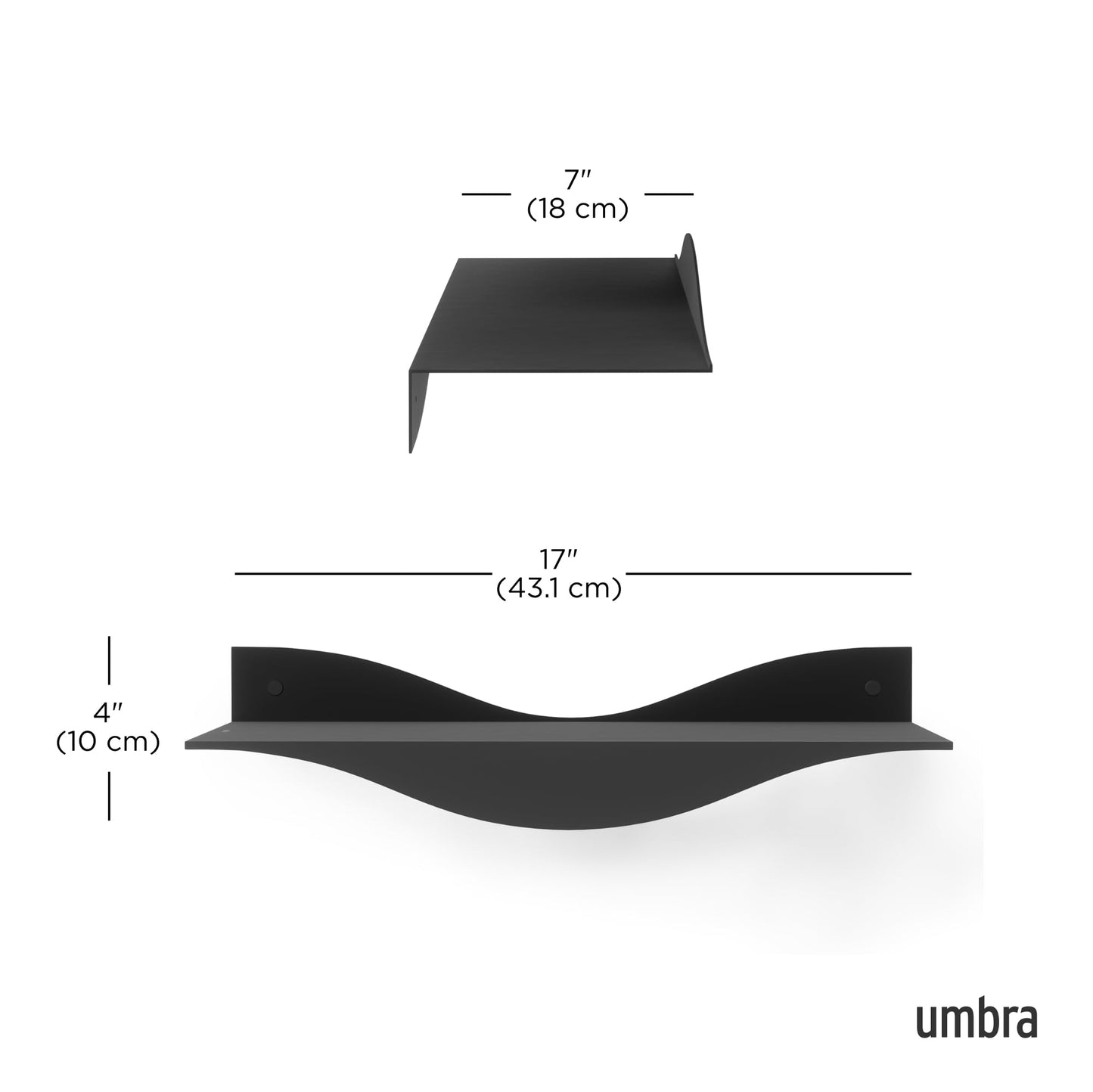Umbra Surf Shelf Set of 2 – Black Metal Floating Shelves for Wall Storage & Décor, Modern Wave Design, 100% Steel, Holds 15 lbs. Each, Easy Installation Shelving for Bedroom, Living Room & Office