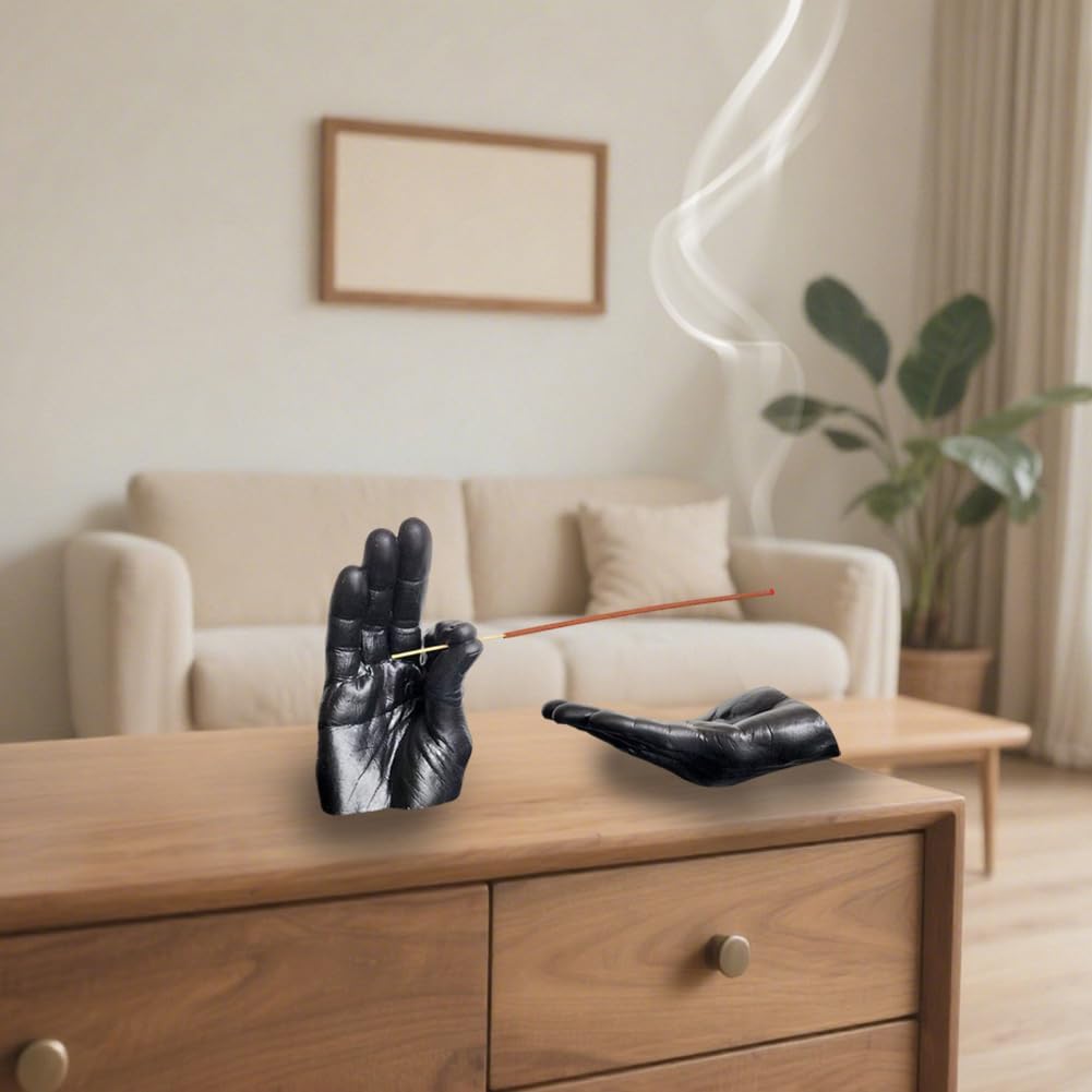 Hand Incense Holder for Sticks, Incense Burner Ash Catcher, Hand-Shaped Incense Burner Stand, for Meditation and Decoration (Black)