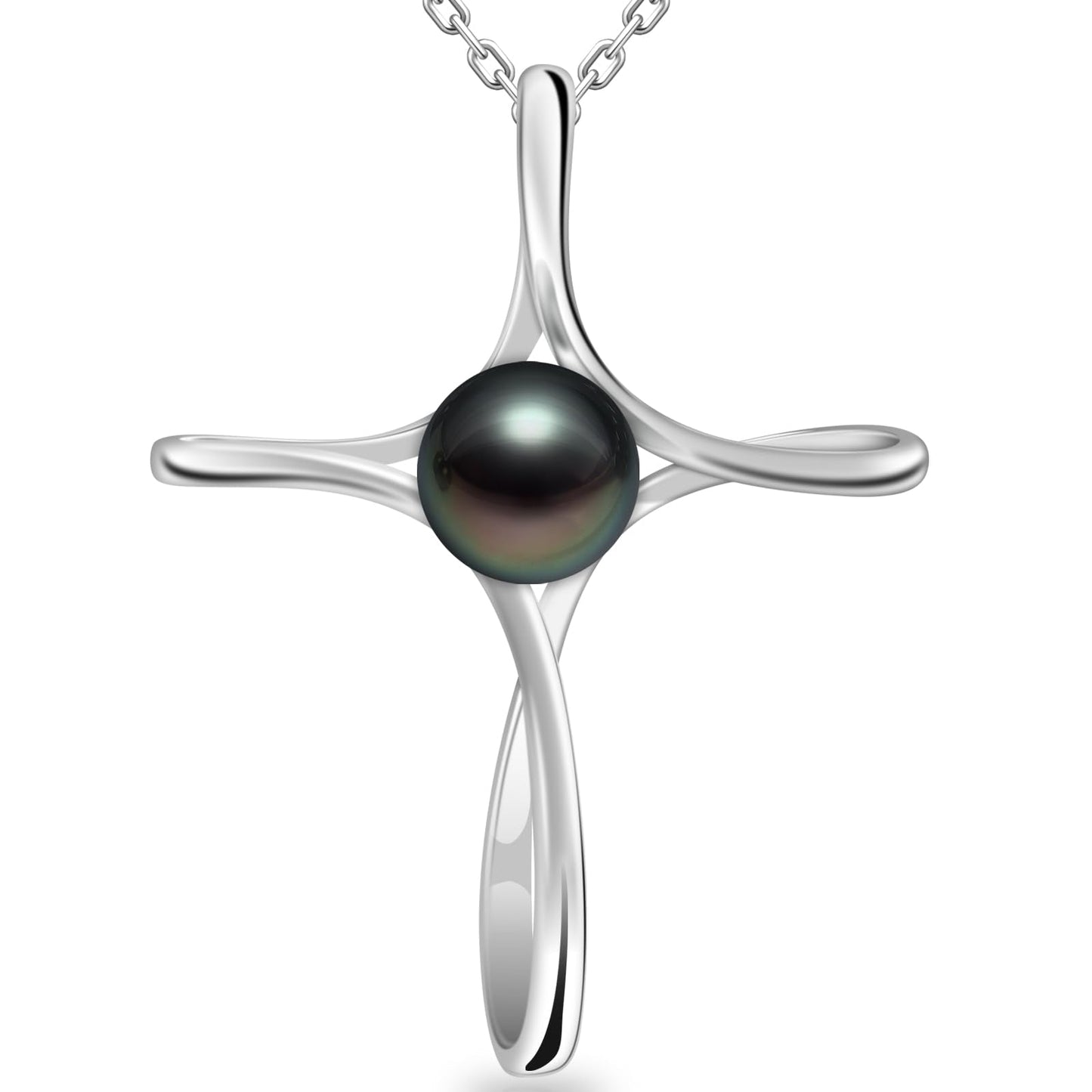 Atopearl Gift for Mom Black Pearl Necklaces for Women Wife 7-8mm AAAA Tahitian Cross Pendant Jewelry Chain Valentine's day gift for her Wedding Birthday Anniversary Christmas