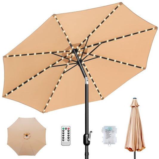 10ft Patio Umbrella, Table Market Umbrella Outdoor Patio with 104 LED Lights 8 Sturdy Ribs & Push Button Tilt and Crank for Deck, Pool, Garden, Backyard