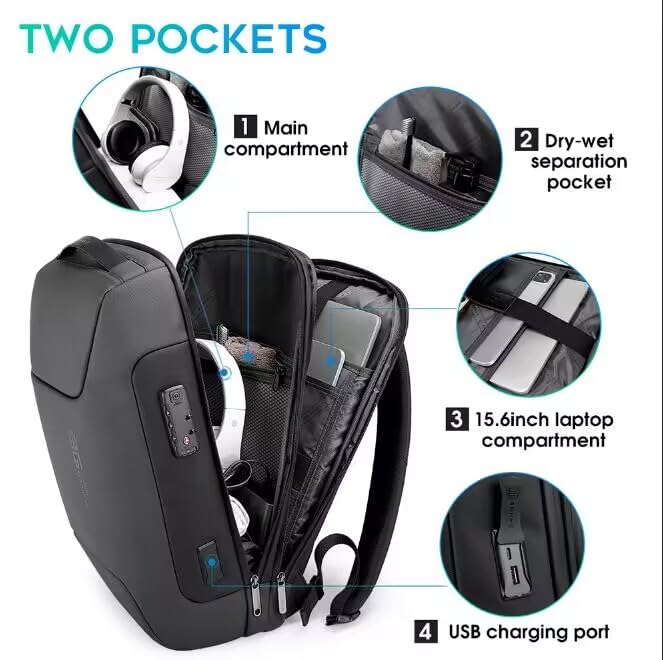 BANGE Anti Theft Backpack with USB charging Port,Lightweight Business Backpack for Men and Women, Black(upgrade), M, Laptop