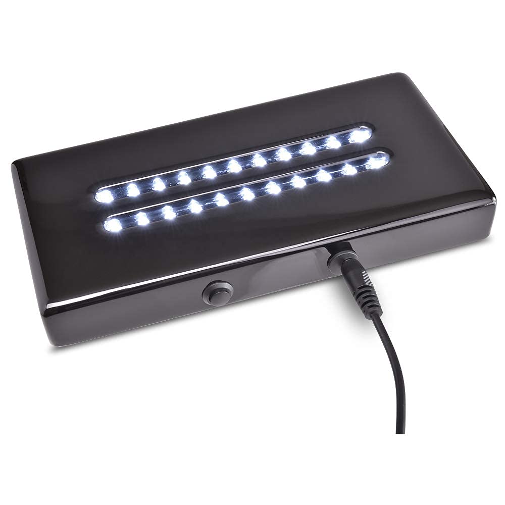 ASENTE 20 LED Lighted Base for Glass Art - Rectangular Satin Matte Black White Light Stand Base for 3D Art Glass, Room Decor and Gemstones and Crystals - AC/USB Adapter Powered (Black)