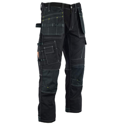 WrightFits Men Pro Builder Work Trousers Black - Heavy Duty Safety Combat Cargo Pants - Knee Pad Pockets - Triple Stitched - Durable Workwear (32W X 31L, Black)
