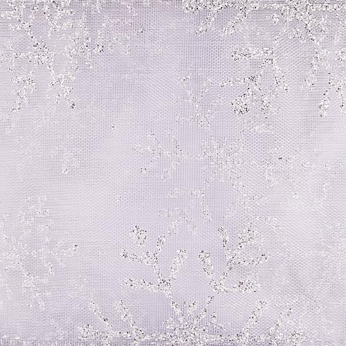 Morex Ribbon 7405.60/50-701 Snowflake 2.5" X 50 YD Nylon Sheer Wired Glitter Ribbon, White/Silver, Ribbon Art Supplies for Christmas Decorations, Indoor Christmas Ribbon for Gift Wrapping Art Set