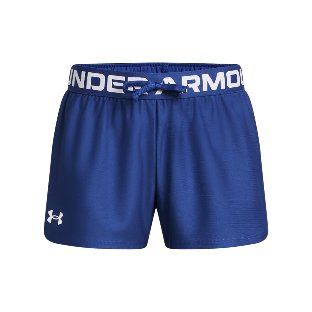 Under Armour Girls' Play Up Solid Shorts, (432) Tech Blue / / White, Medium