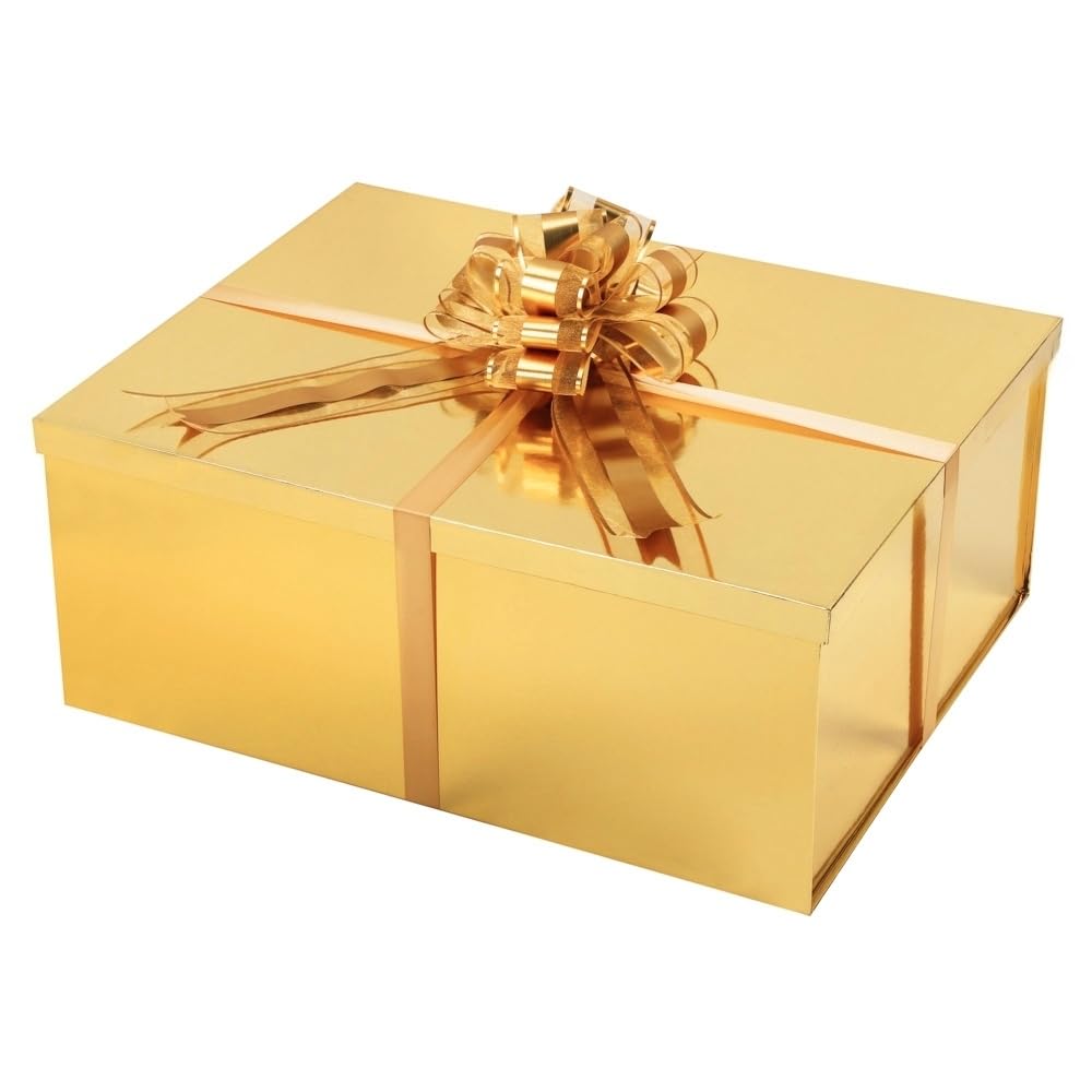 UoeRing Gold Extra Large Gift Box 2Pcs 22x17x9 inch,luxury Gift Box with Lid for Presents Birthday Christmas Valentine's Day (Includes Pull Bows,Card,Envelope,Filler)