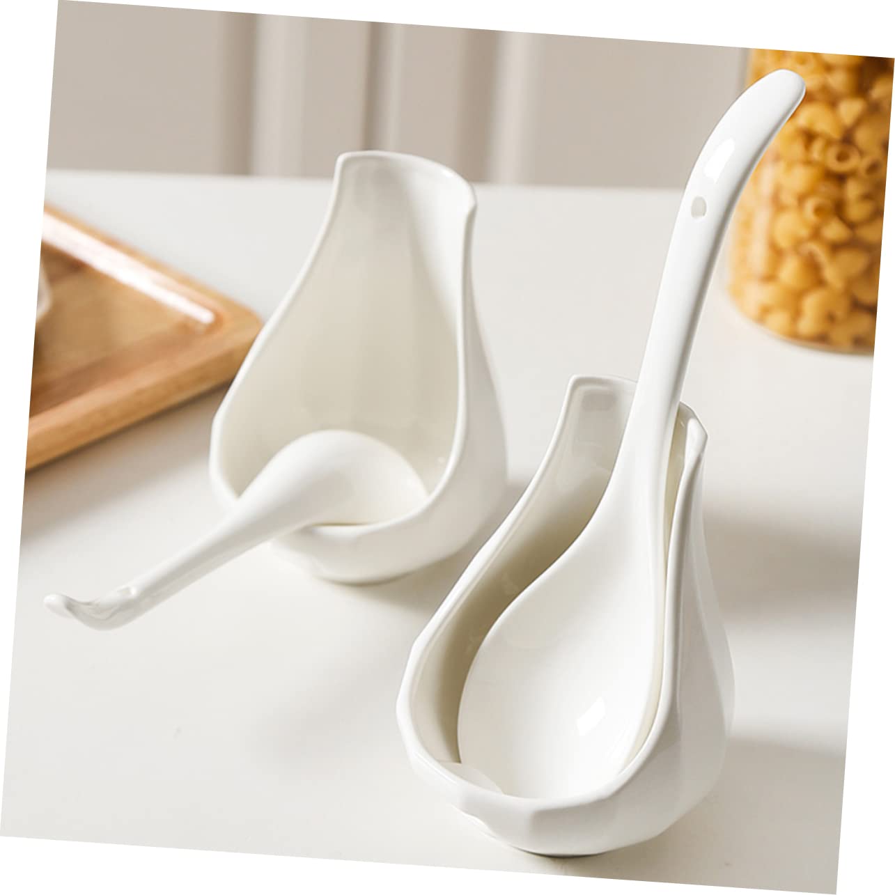COLLBATH Ceramic Soup Spoon Rest Large Rice Spoon and Porridge with Utensil Holder 8.85 in Porcelain Ladle for Serving Soups Kitchen Dining Restaurants