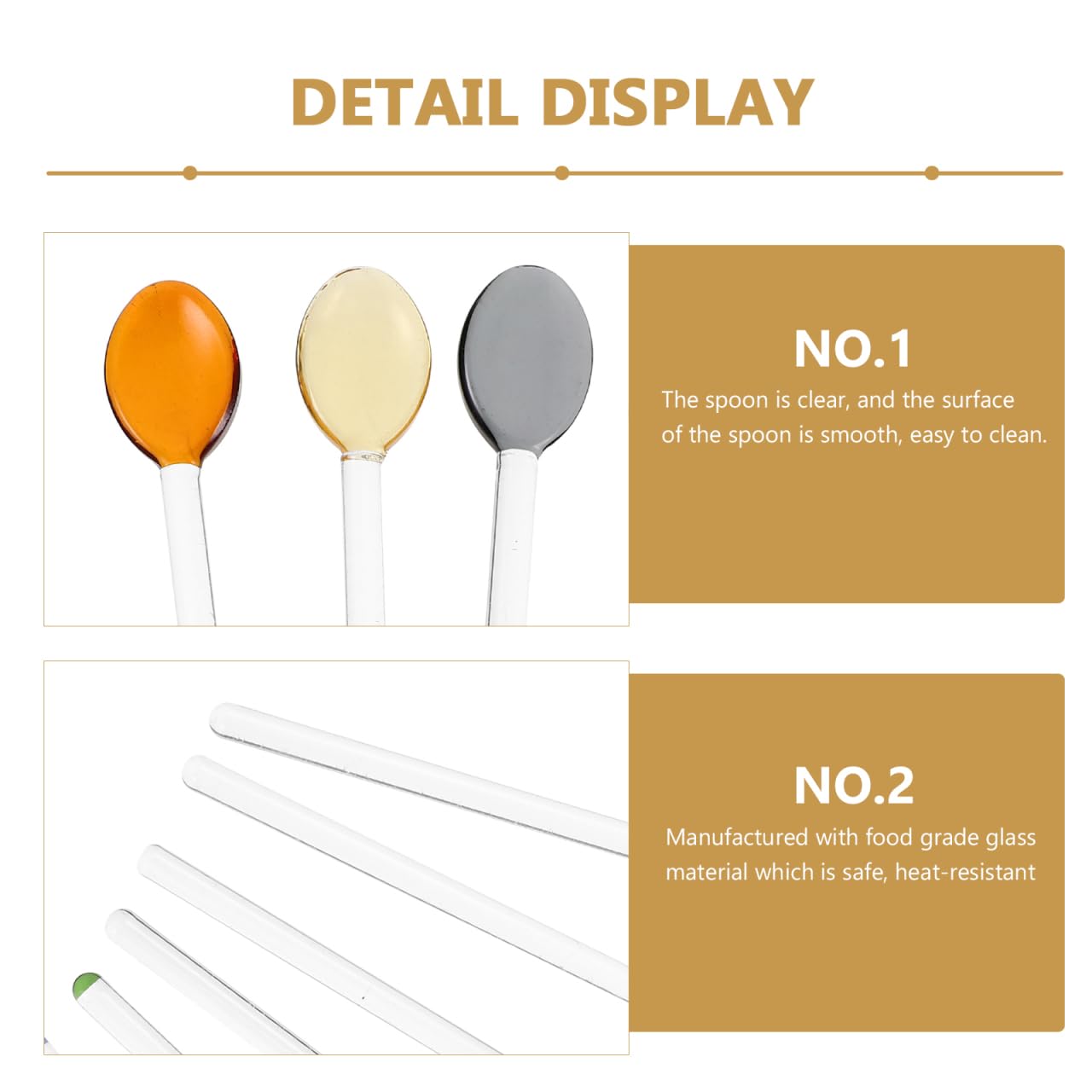 UPKOCH 6Pcs Glass Mixing Spoons Long Handle Heat Resistant Clear Dessert Spoons for Kitchen Home Cafe Use