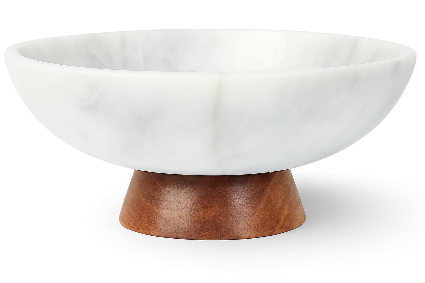 UMAID White Marble Decorative Bowl with Wood Pedestal – 10" Handcrafted Marble Centerpiece, Fruit Bowl, Coffee Table Decor & Entryway Catch All – Elegant Fathers Day Gift for Dad