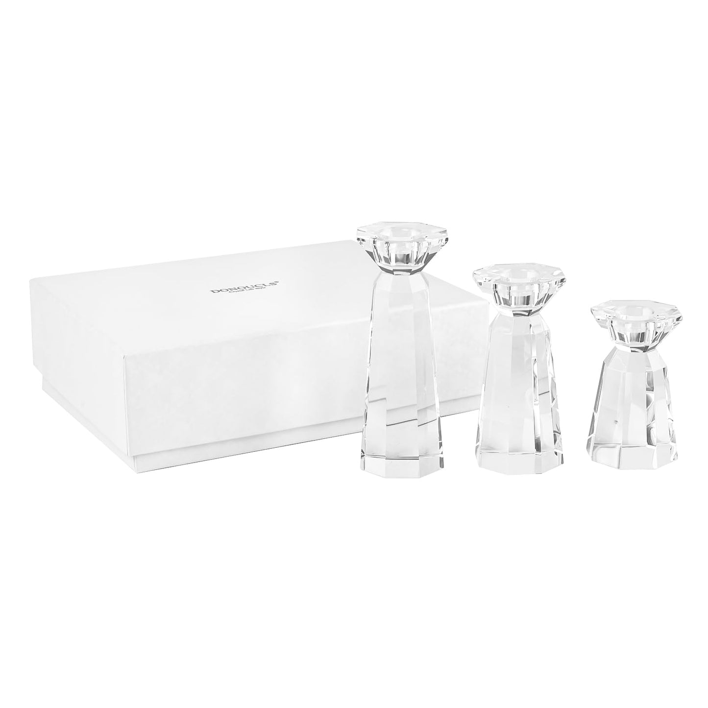 DONOUCLS Crystal Tapered Candle Holders Crystal Candlestick Home Tabletop Decorations Pack of 3, Comes with Gifted Box