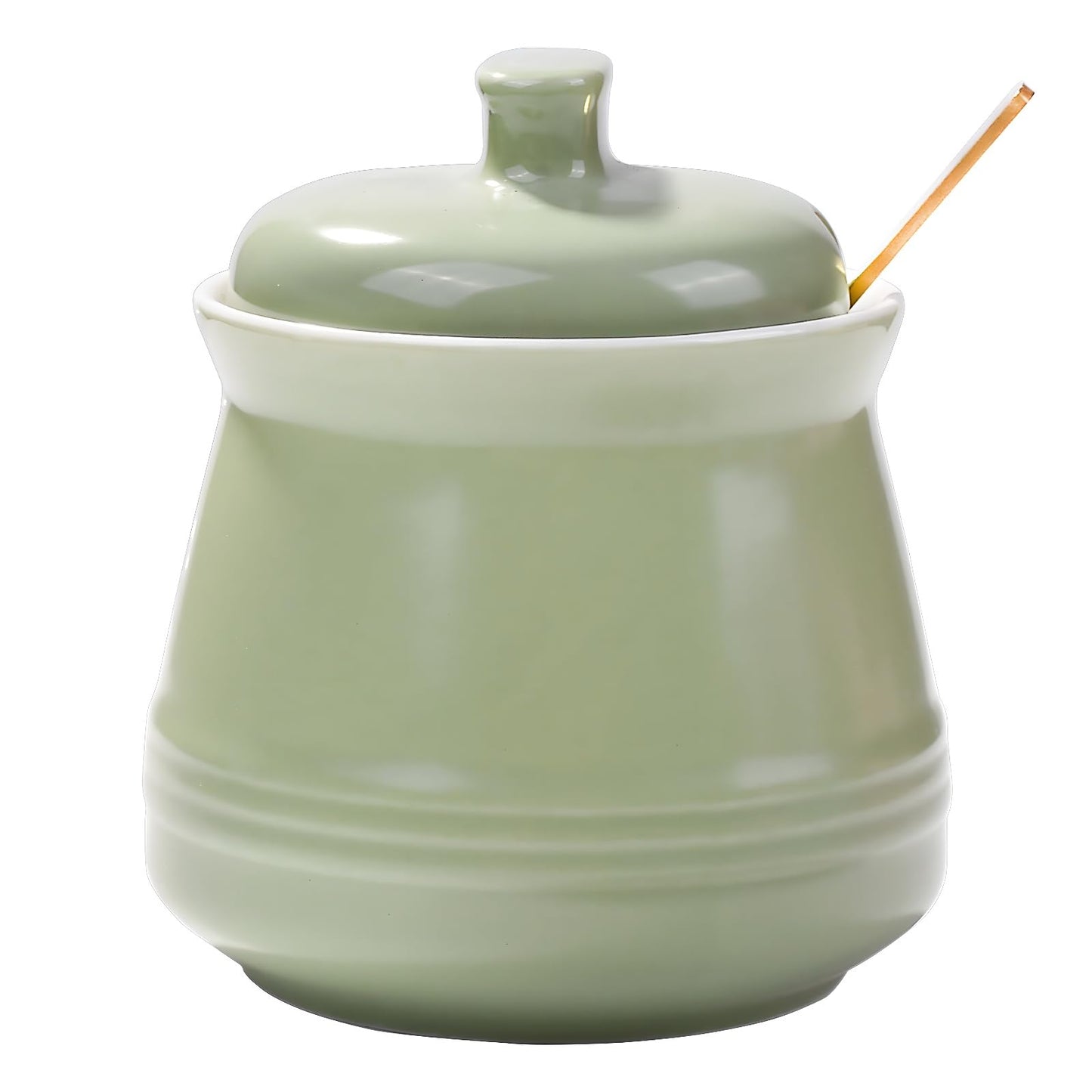 Sugar Bowl with Lid and Spoon, Ceramic Sugar Bowl,Multi-Function Sugar Container Spice Container Salt Jar Condiment Bowls Sugar Jar for Kitchen Storage Organization (Green)