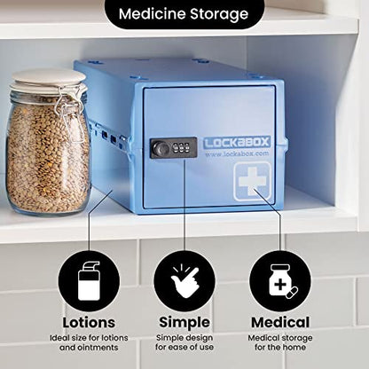 Lockabox One™ | Premium Lockable Medicine Box (A4-Sized) | Lightweight & Hygienic Medicine Lock Box | Made In Britain | External Size 31 x 21 x 17 cm (Medi Blue)