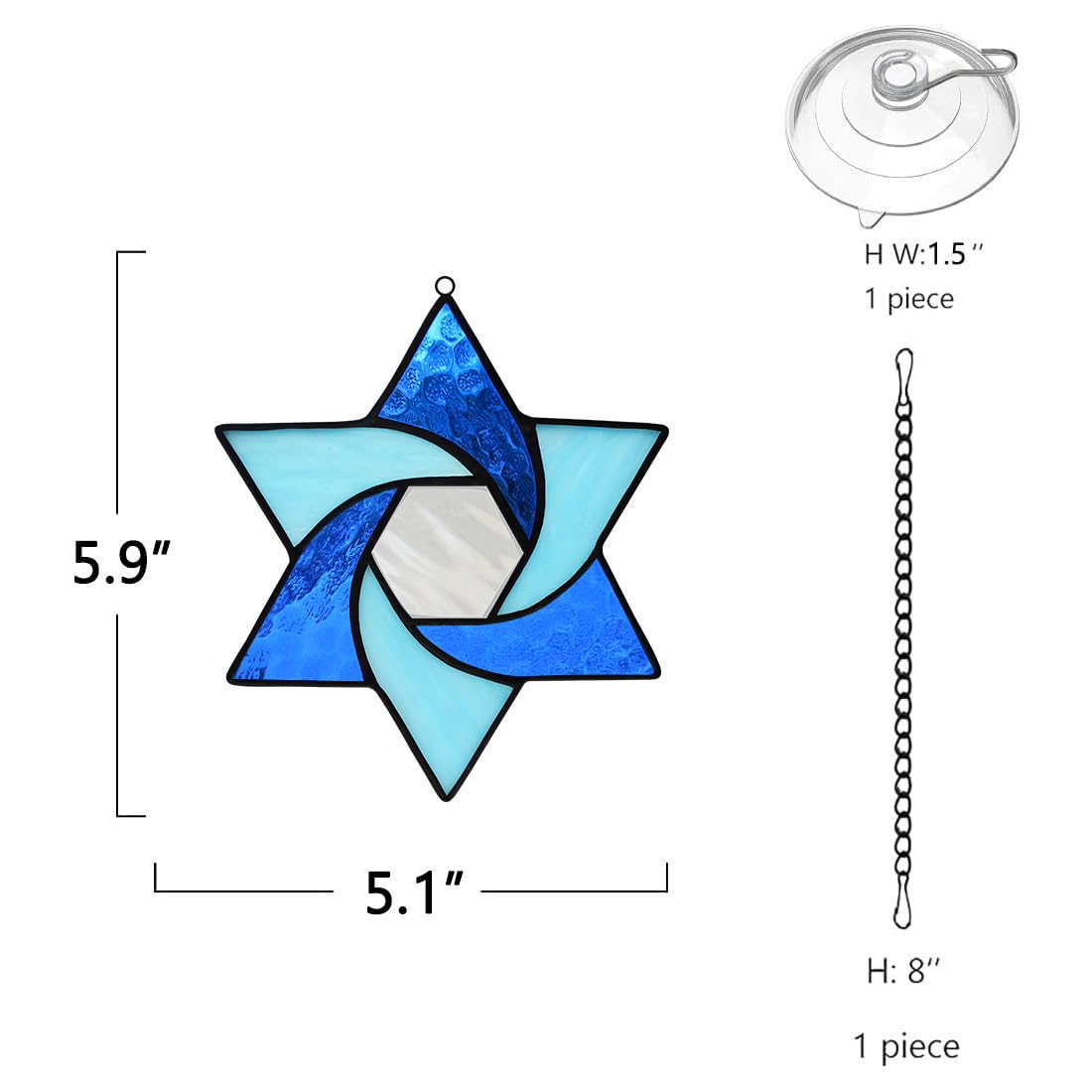 BOXCASA Star of David Stained Glass Suncatcher Window Hanging Jewish Decor