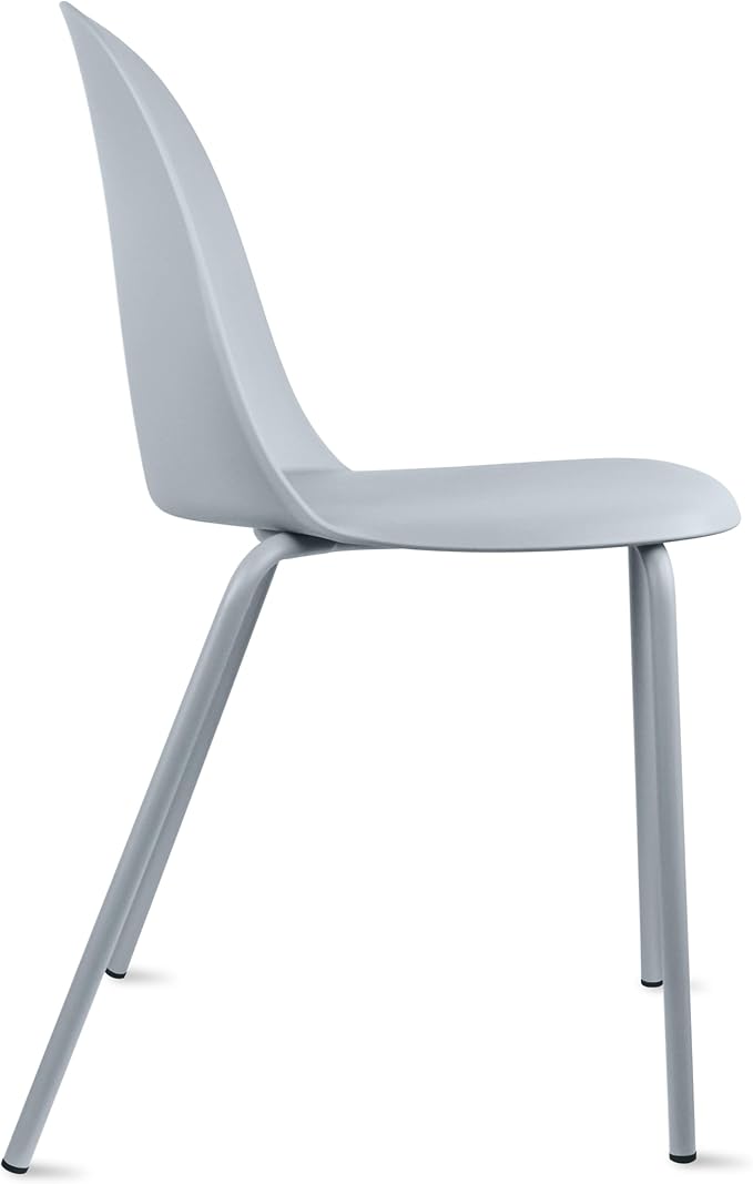 2xhome Modern Stackable Armless Dining Chair | Plastic Shell Seat with Metal Legs | Indoor or Outdoor Use | Home Kitchen Patio (4, Grey, No Padding)